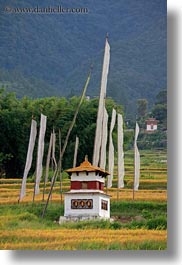 asia, bhutan, buddhist, lobeysa village, lush, men, nature, prayers, religious, turning, vertical, wheels, photograph