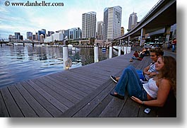 australia, buildings, cityscapes, couples, girls, horizontal, people, piers, structures, sydney, teenagers, photograph