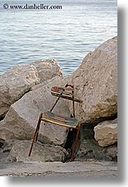 chairs, europe, old, pirano, rocks, slovenia, vertical, photograph