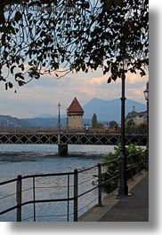bridge, covered bridge, europe, lucerne, rivers, structures, switzerland, towers, towns, vertical, photograph