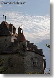 castles, chateau de chillon, chillon, clouds, europe, montreaux, nature, silhouettes, sky, switzerland, vertical, photograph