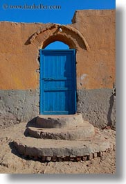 africa, al kab, blues, doors, egypt, mud, vertical, villages, walls, photograph