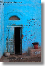africa, al kab, blues, doors, egypt, pots, vertical, villages, photograph