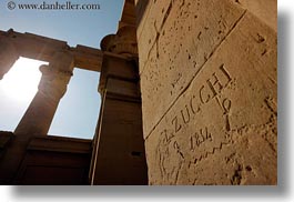 africa, aswan, bas reliefs, egypt, graffiti, horizontal, perspective, philae temple, upview, zuchhi, photograph
