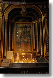 africa, cairo, candles, coptic, egypt, old, paintings, vertical, photograph