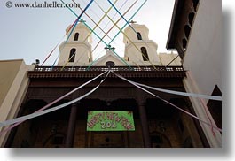 africa, cairo, churches, coptic, egypt, horizontal, ribbons, steeples, photograph