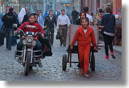africa, boys, cairo, carts, egypt, girls, horizontal, motorcycles, old town, pulling, photograph