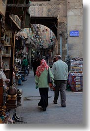 africa, arches, cairo, couples, egypt, old town, vertical, walking, photograph