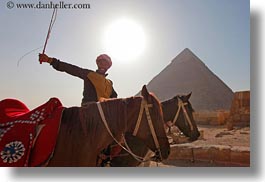 africa, cairo, clothes, egypt, horizontal, horses, keffiyeh, men, people, pyramids, scarves, photograph