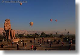 africa, balloons, colossi of memnon, egypt, horizontal, seated, statues, photograph