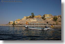 africa, buildings, cliffs, egypt, horizontal, motorboat, rivers, photograph