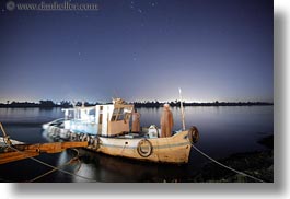 africa, egypt, horizontal, long exposure, rivers, stars, tugboat, photograph