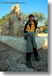 africa, baseball cap, clothes, egypt, emotions, hats, memphis, smiles, sphinx, vertical, victoria, victoria gurthrie, wt people, photograph
