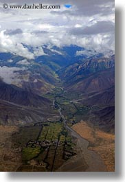aerial clouds, asia, bhutan, clouds, mountains, valley, vertical, photograph