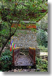 asia, asian, bhutan, bridge, buddhist, covered, flags, forests, leaves, nature, plants, prayer flags, religious, style, trees, vertical, photograph