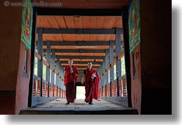 asia, asian, bhutan, bridge, buddhist, clothes, horizontal, monks, religious, robes, style, photograph