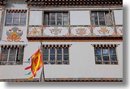 asia, bhutan, buildings, flags, horizontal, photograph