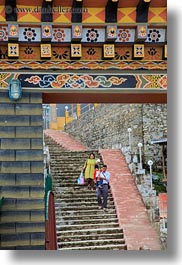 asia, asian, bhutan, buddhist, dochula pass, down, families, religious, stairs, style, vertical, walking, photograph