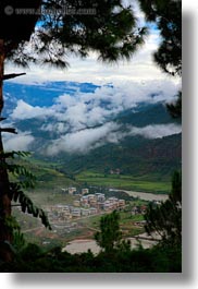 asia, bhutan, fog clouds, foggy, landscapes, valley, vertical, photograph