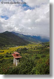 asia, asian, bhutan, buddhist, clouds, colors, gates, green, landscapes, nature, religious, sky, valley, vertical, photograph