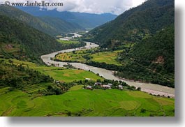 asia, bhutan, colors, green, horizontal, landscapes, rivers, valley, photograph