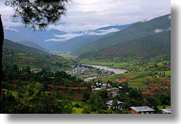asia, bhutan, clouds, colors, green, horizontal, landscapes, nature, rivers, sky, valley, photograph