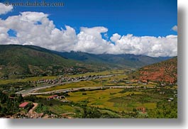 asia, bhutan, clouds, colors, green, horizontal, landscapes, nature, rivers, sky, valley, photograph