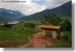 asia, bhutan, bhutanese, buddhist, clouds, gates, horizontal, landscapes, lobeysa village, nature, religious, sky, photograph