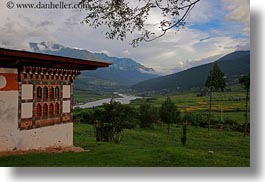 asia, bhutan, bhutanese, buddhist, clouds, horizontal, houses, lobeysa village, nature, religious, sky, valley, photograph