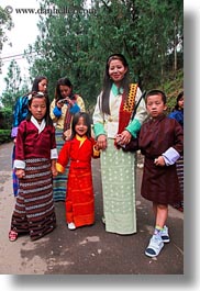 asia, asian, bhutan, childrens, clothes, costumes, dressed, emotions, mothers, people, smiles, style, vertical, photograph