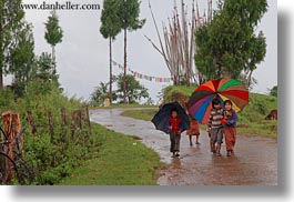 asia, asian, bhutan, childrens, clothes, costumes, emotions, horizontal, people, smiles, style, umbrellas, photograph