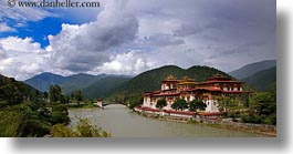 asia, asian, bhutan, buddhist, clouds, dzong, horizontal, nature, panoramic, people, punakha dzong, religious, rivers, sky, temples, photograph