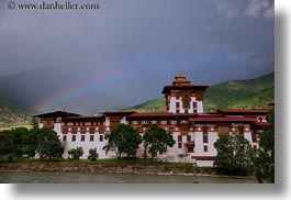 asia, asian, bhutan, buddhist, dzong, horizontal, people, punakha dzong, rainbow, religious, temples, photograph