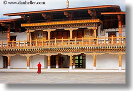 asia, asian, bhutan, buddhist, clothes, courtyard, horizontal, monks, people, punakha dzong, religious, robes, temples, walkng, photograph
