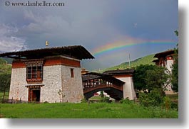 asia, asian, bhutan, bridge, buddhist, horizontal, people, punakha dzong, rainbow, religious, temples, photograph