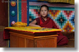 asia, asian, bhutan, boys, buddhist, clothes, desks, horizontal, monks, people, religious, rinpung dzong, robes, style, photograph