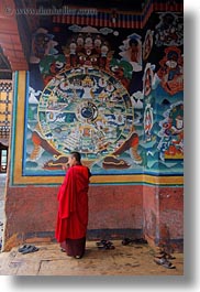 asia, asian, bhutan, buddhist, clothes, monks, paintings, people, religious, rinpung dzong, robes, style, vertical, photograph