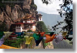 asia, bhutan, buddhist, cliffs, flags, horizontal, prayer flags, prayers, religious, taktsang, temples, photograph