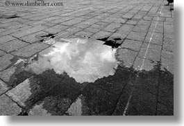 asia, bhutan, black and white, clouds, horizontal, nature, puddle, reflections, tashichho dzong, water, photograph