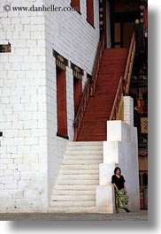 asia, asian, bhutan, buddhist, people, religious, stairs, tashichho dzong, vertical, womens, photograph