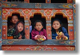 asia, asian, bhutan, childrens, girls, horizontal, people, wangduephodrang dzong, windows, photograph