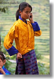 asia, asian, bhutan, cellphone, girls, people, vertical, wangduephodrang dzong, photograph