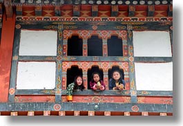asia, asian, bhutan, girls, horizontal, people, wangduephodrang dzong, windows, photograph