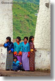 asia, asian, bhutan, girls, people, vertical, walls, wangduephodrang dzong, womens, photograph