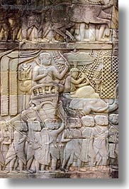 angkor thom, asia, bas reliefs, bayon, cambodia, vertical, photograph