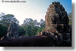 angkor thom, asia, bayon, cambodia, faces, horizontal, rocks, towers, photograph