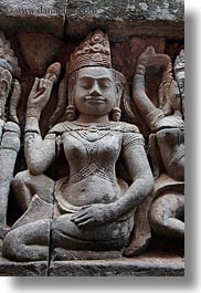 angkor thom, asia, cambodia, leper king terrace, statues, vertical, womens, photograph