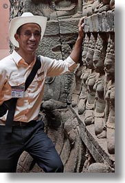 angkor thom, asia, cambodia, guides, leper king terrace, statues, tours, vertical, photograph