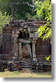 angkor thom, asia, broken, cambodia, doors, palace gate, vertical, photograph