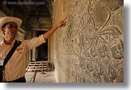 angkor wat, arts, asia, bas reliefs, cambodia, explaining, guides, horizontal, photograph